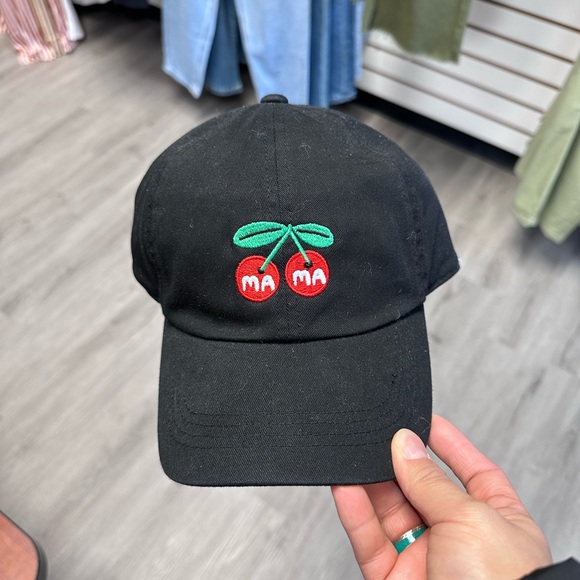 Women’s Black Cap with Red Cherry Embroidery baseball hat - Picture 1 of 4